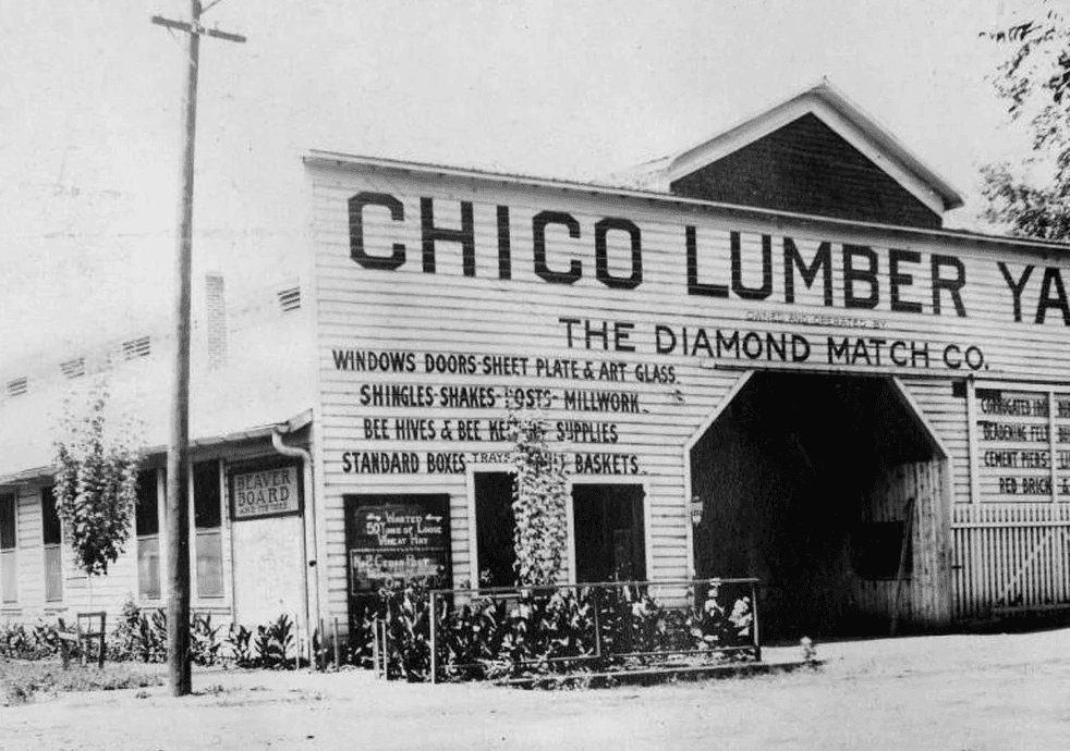 Black-and-white Diamond Match Co. Chico lumber yard